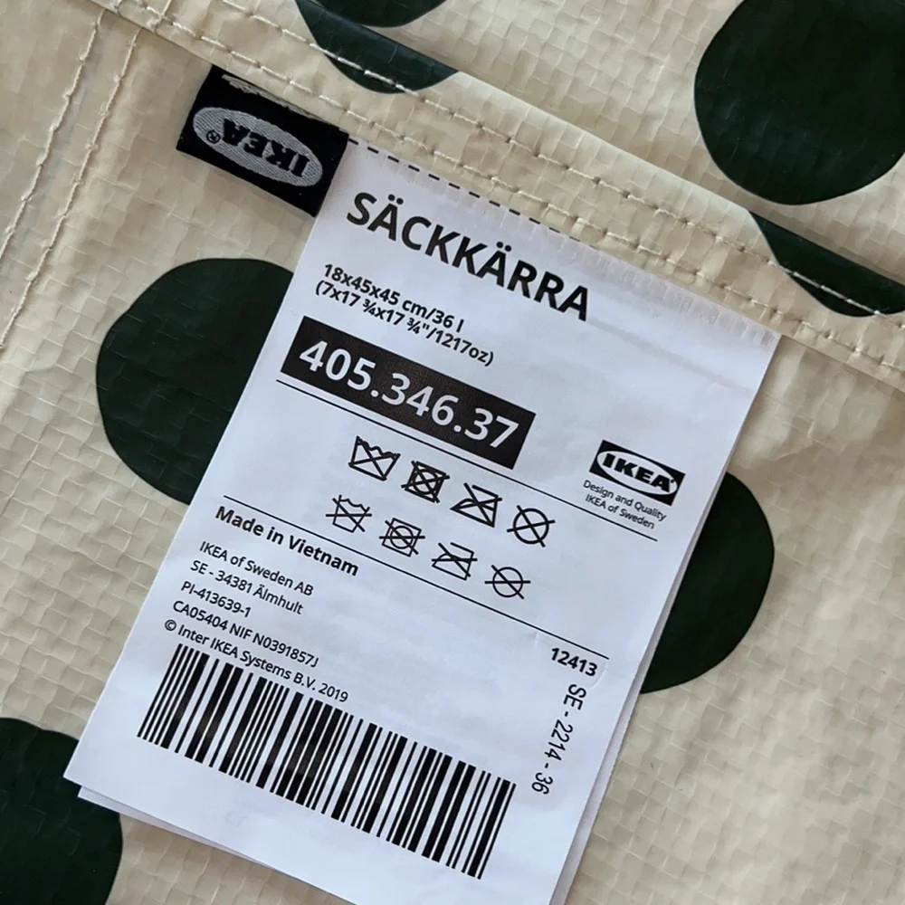 Ikea SÄCKKÄRRA Shopping Bag Tote Limited Edition Stripe Polka Dot Green Beige